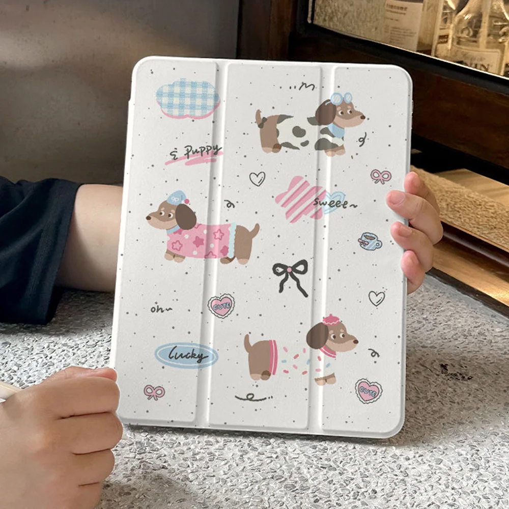 

For Apple iPad Pro 2024 11 inch 2025 Air 5/4 10.9 iPad 10/8/9 9.7 10.2/10.5 mini 6/5 Cover with Pen Holder Korean Cute Dog Cases