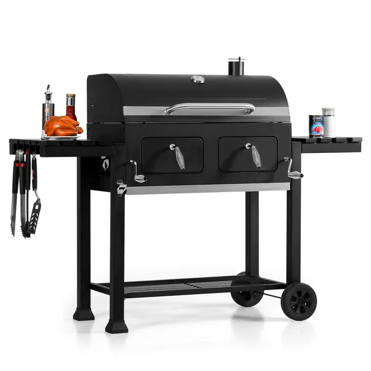 For Outdoor charcoal grill with two folding side tables