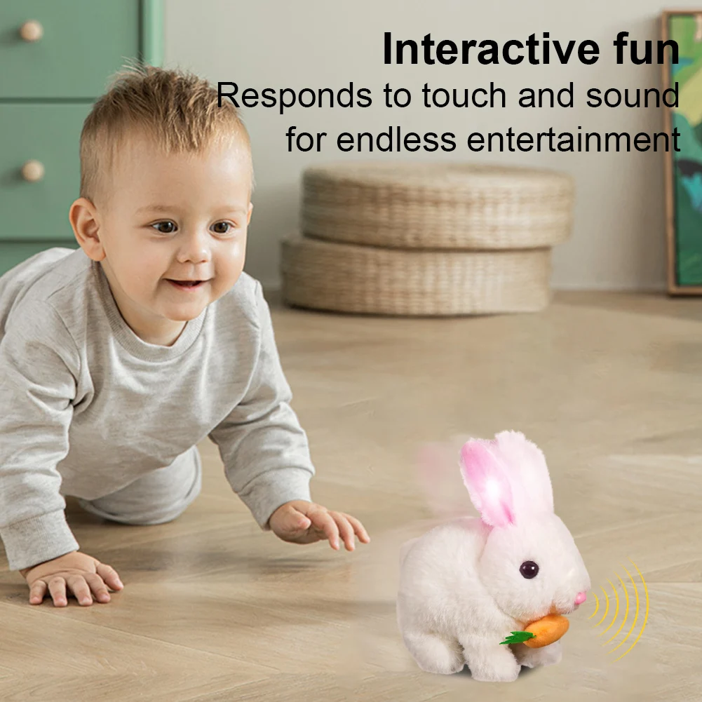 Electric Solid Color Cartoon Fluffy Rabbit Plush Toys Cute Soft Stuffed Bunny Dolls Pendant with Carrot Kids Gifts Party Decor image 2