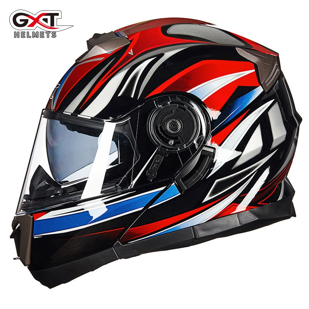 GXT Professional Flip Up Dual Lens Motorcycle Helmet Safety Motocross Racing Modular Full Face Capacete Moto Casco DOT Approved