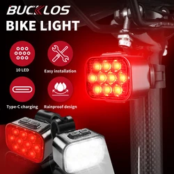BUCKLOS 10LED Bike Light High Bright Bicycle Lights Type-C Charging Bicycle Front Light Waterproof Bike Rear Lights Cycling Lamp