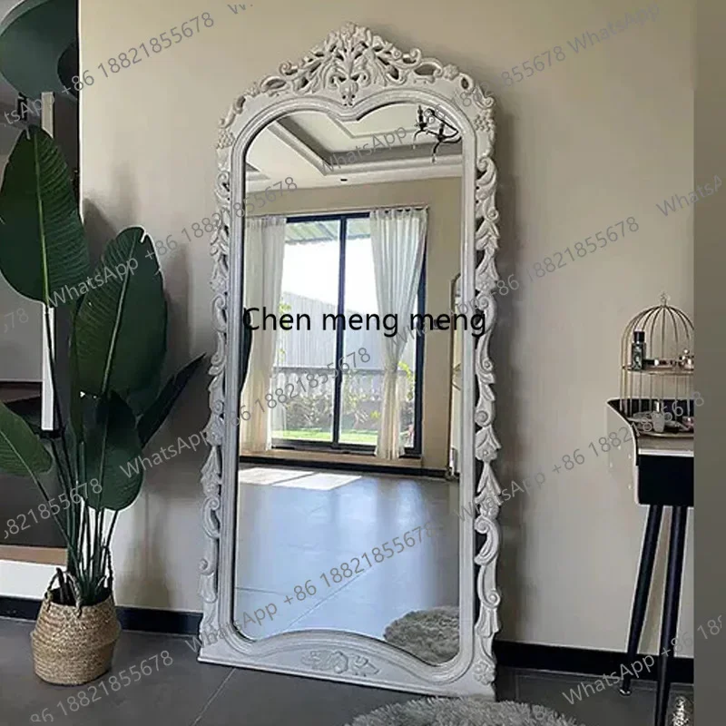 R French retro living room decoration whole body, court style art carved floor mirror, full-length mirror