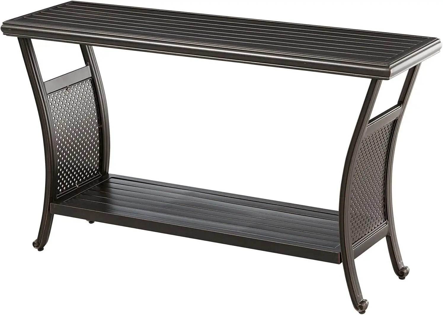 

XCYHanover Traditions Outdoor Patio 50" Slat Top Console Table, 2 Shelf, Brushed Bronze Finish, Rust-Resistant, All-Weather