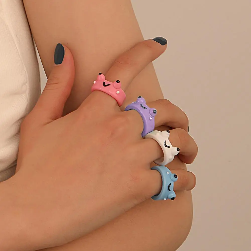 Cute Frog Rings Colorful Acrylic Finger Rings Women Girls Daily Friendship Couple Gifts Lovely Animal Jewelry Accessory