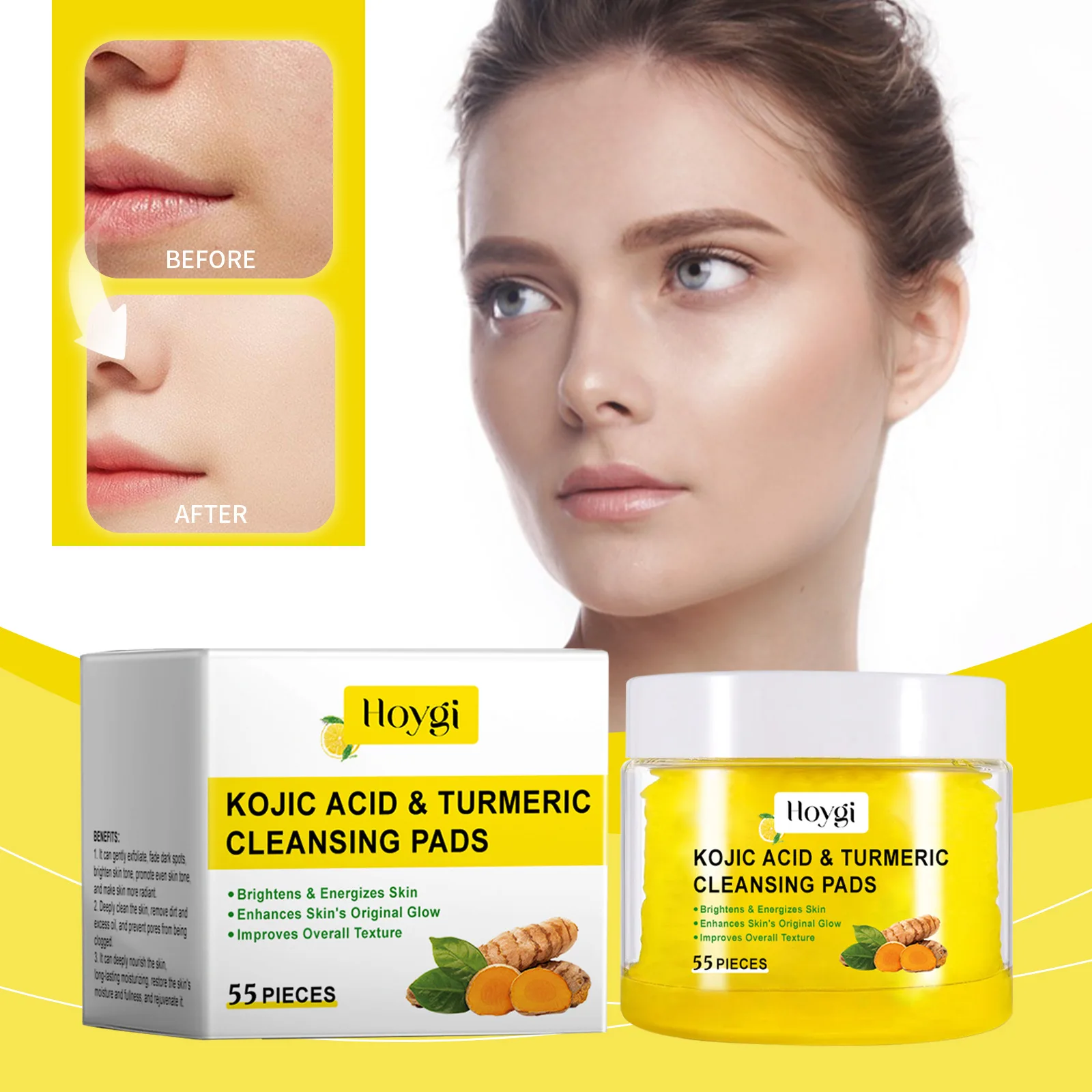 HOYGI Turmeric Cleansing Exfoliating Gasket, Gentle Cleansing Brightening Skin Care Moisturizing Facial Skin Cleansing Pad