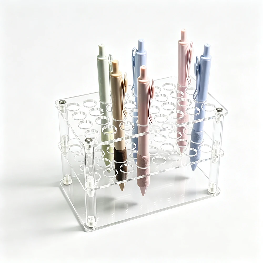2 Pack Acrylic Pen Display Holder, 32-Slots Pencil Display Stand Clear Paint Brush Holder Rack Organizer for Pens Pencils Artist