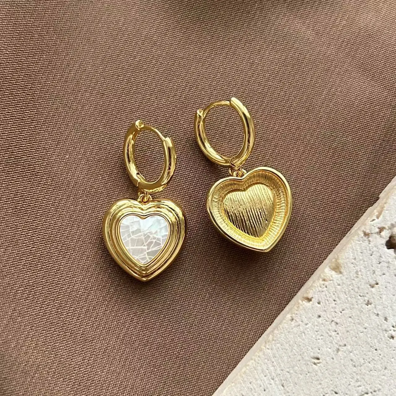 Light luxury fritillary love ear buckle women's titanium steel gold-plated double-layer heart-shaped earrings high-end temperame