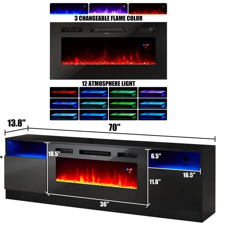 Floor TV Cabinet Home Living Room Electronic Fireplace Embedded Simulation Flame Heating Decoration