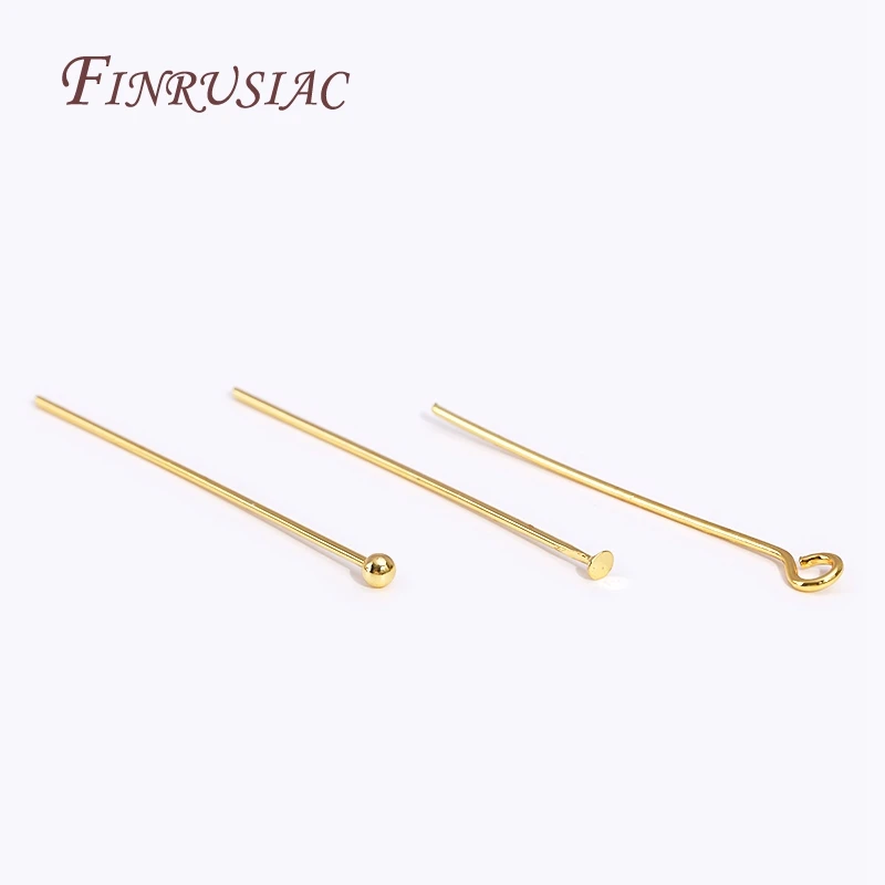 0.6X30MM 50-100Pcs/Lot 18K Gold Plated Flat Head/Ball Head/Eye Pins For Jewelry DIY Beading Jewellery Findings