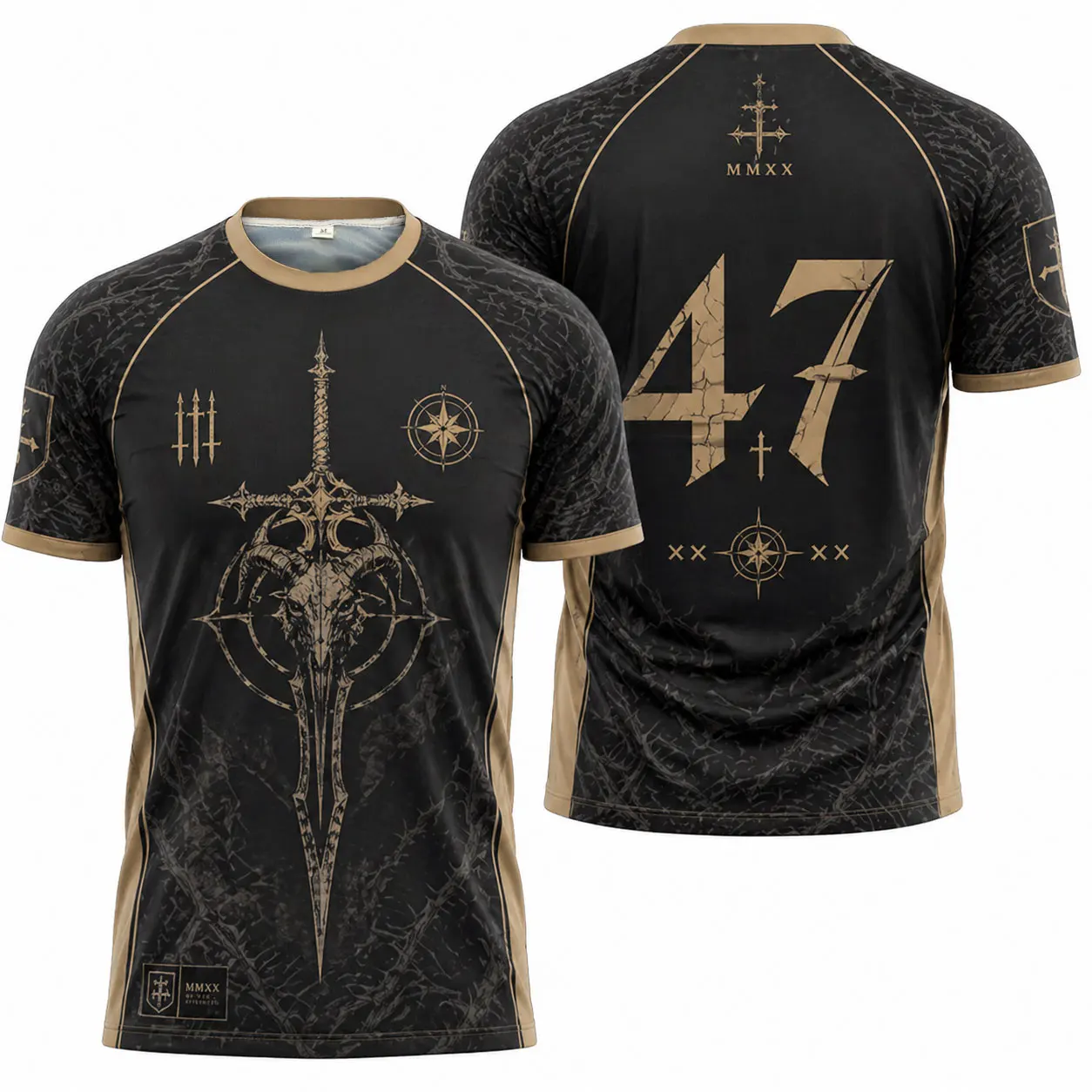 Medieval Sword Graphic Sports Jersey, Lightweight Breathable Quick Dry Performance Tee, Gothic Athletic Workout Shirt