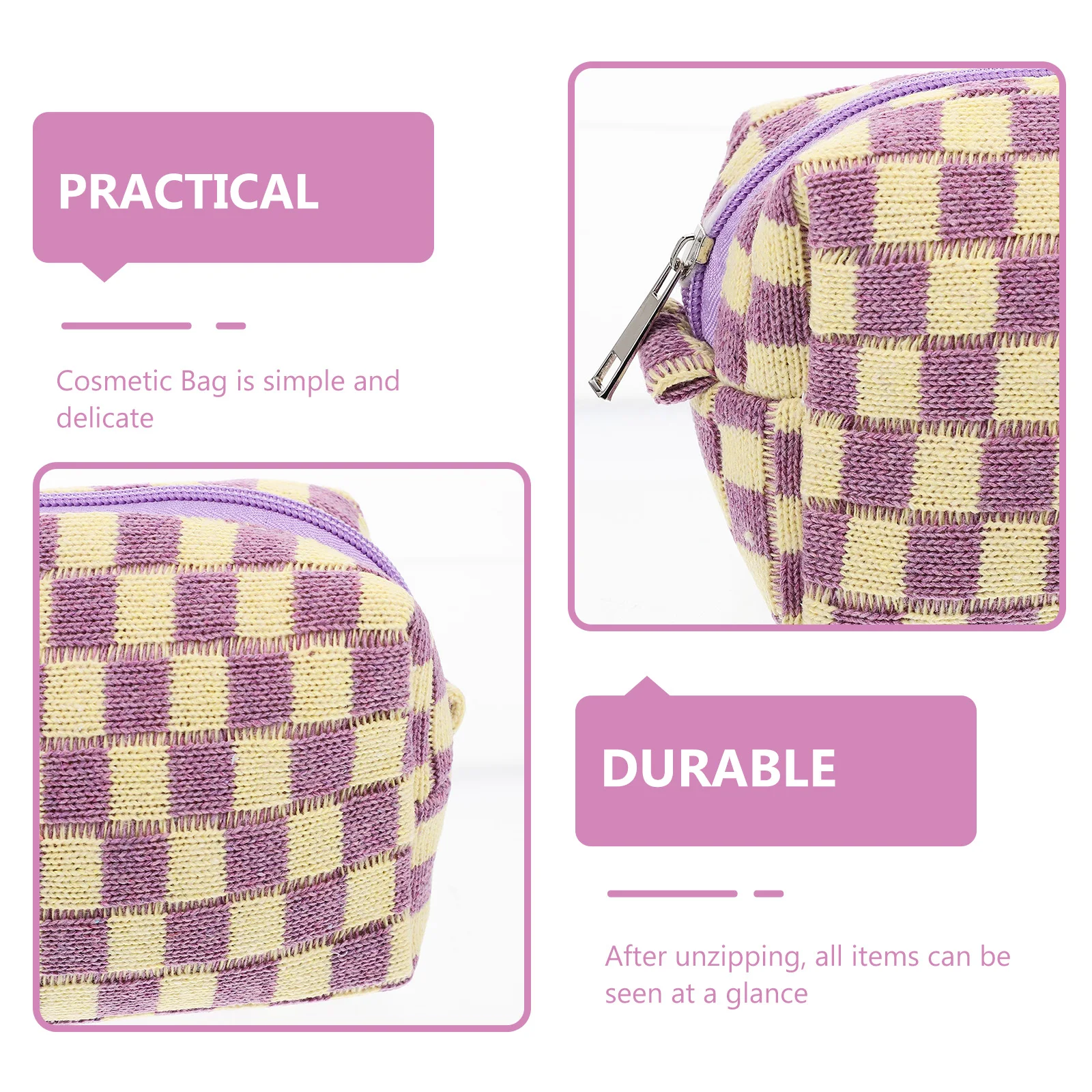 

Crochet Bag Checkerboard Toiletry Travel Plaid Makeup Violet Cosmestic Child