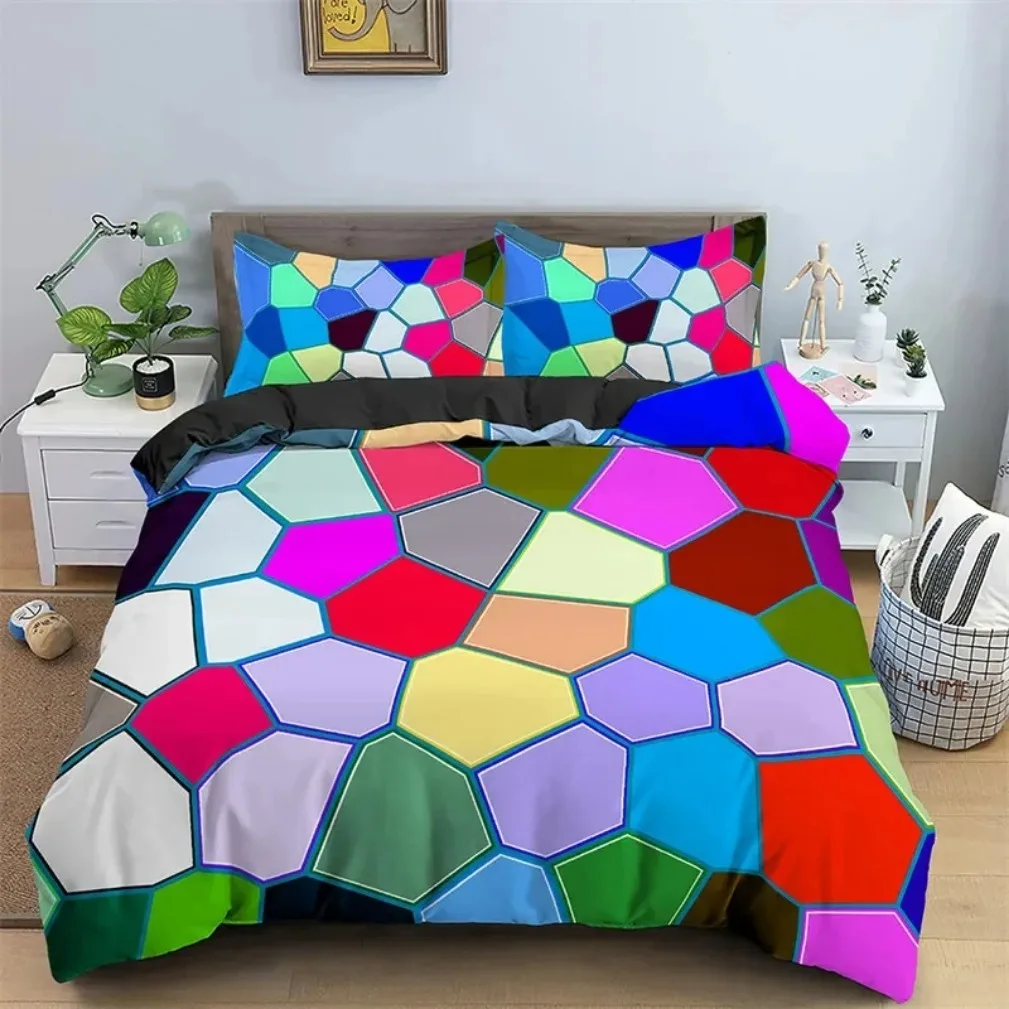 Simple Modern Geometric Bedding Set, Geometric Trapezoid Printed Duvet Cover,Single Double Bed Quilt Cover and Pillowcase