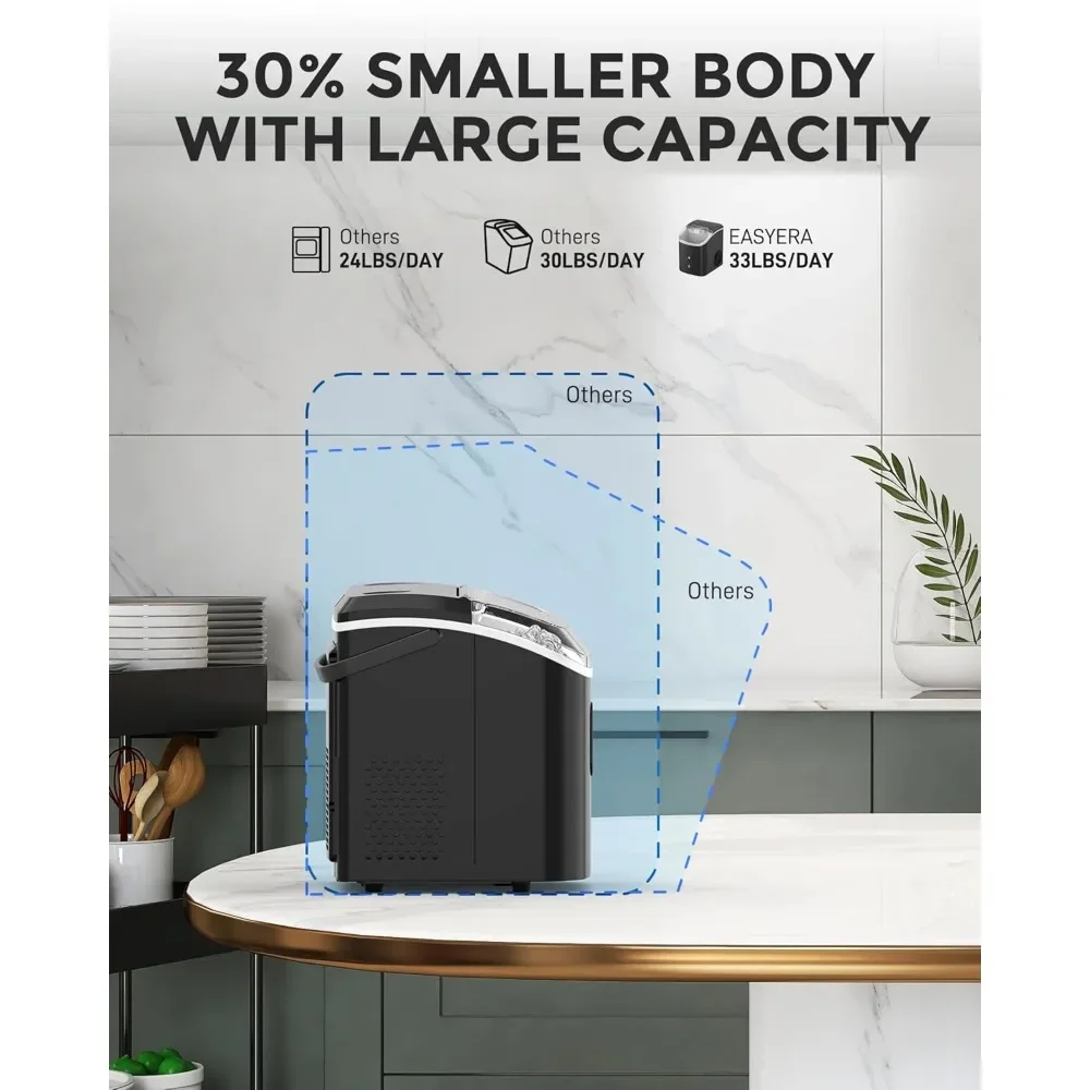 NEW-Nugget Ice Maker Countertop، 33LBS/24H، آلة ثلج بيبل المحمولة ذاتية التنظيف مع الكريات الناعمة القابلة للمضغ، ثلج صوتي، Busc