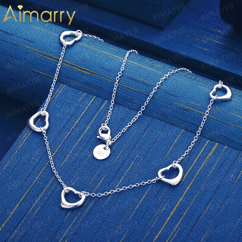 925 Sterling Silver Romantic Hollow Heart Necklace 18 Inch Women's Party Banquet Engagement Wedding Fashion Jewelry