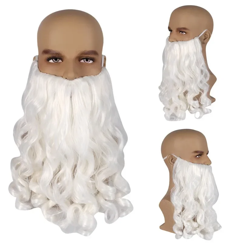 Christmas Cosplay Unisex Men Women Party Dress Up Accessories Synthetic Wig Long Hair White Santa Claus Beard Wig