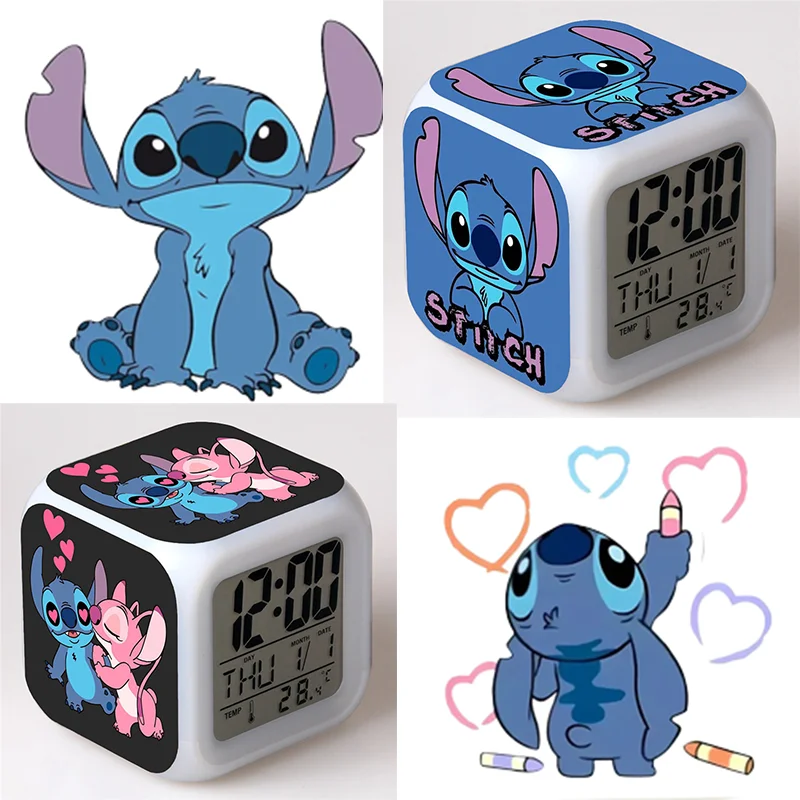 Disney Stitch Led Alarm Clock Decoration Kids Bedroom Digital Light Growth Changing Numbers Alarm Clock Birthday Present