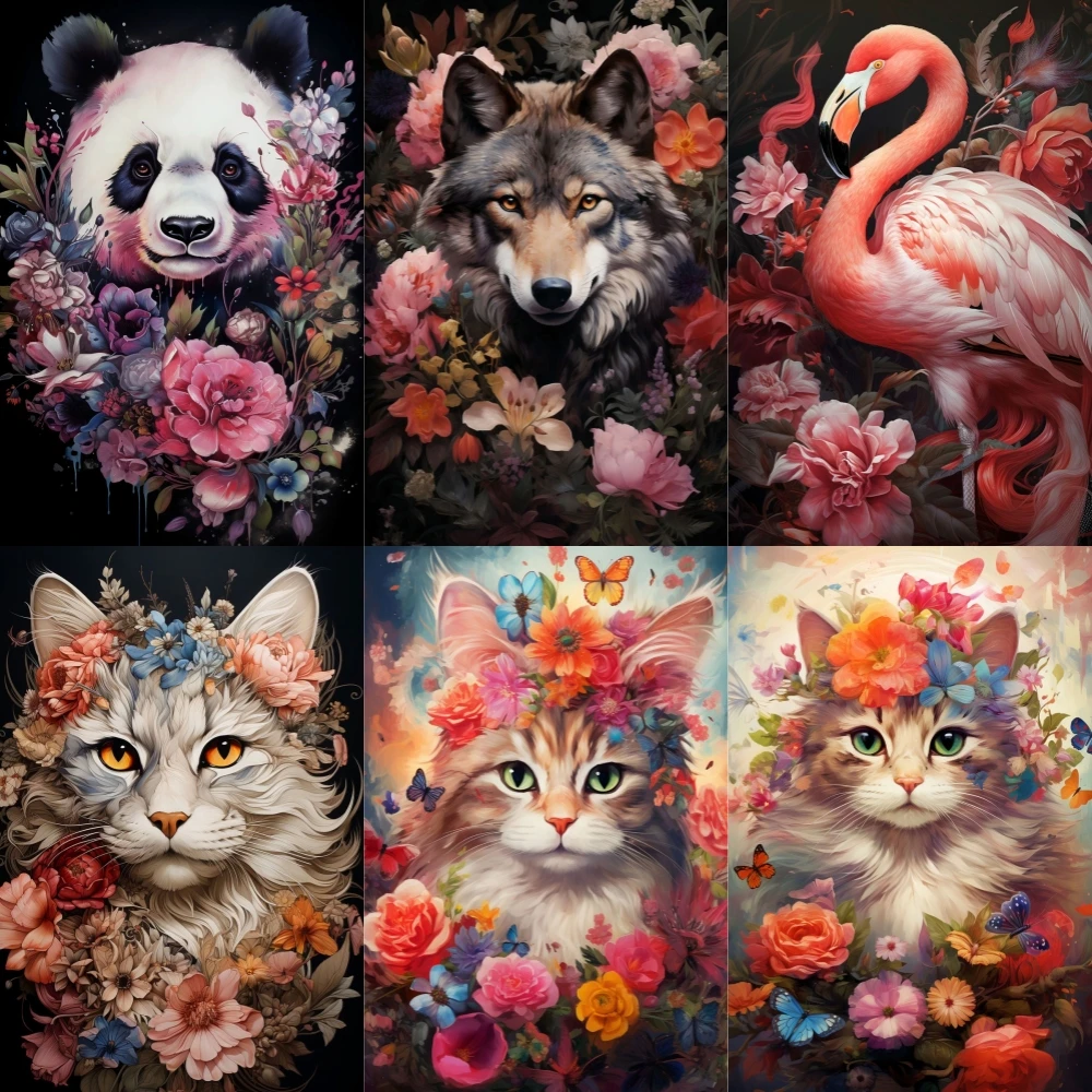 Animal Among Flowers Diamond Painting New 2023 5D Full Rhinestone Mosaic Embroidery Cross Stitch Kit Home Decor алмазная мозаика