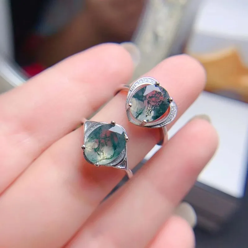 Cute Female Geometric Agate Stone Ring Set Vintage Real 925 Sterling Silver Wedding Jewelry For Women