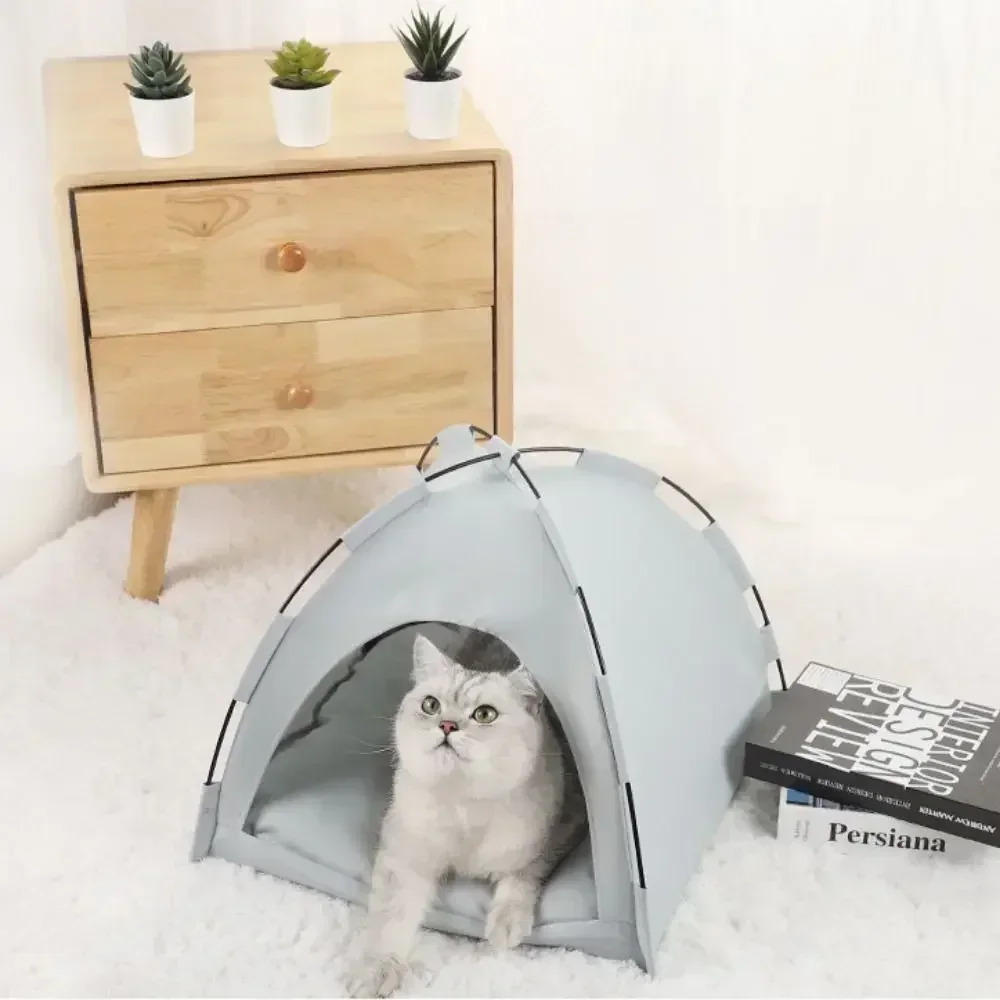 Cama extraíble para tienda de campaña para mascotas, cojines para gatos, cama tipi suave lavable para gatos, casa para gatos de poliéster transpirable, cama para acampar para gatos, gato plátano rosa