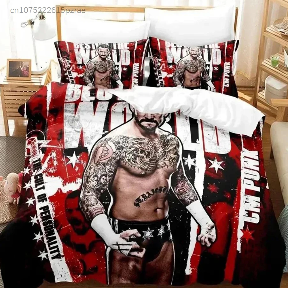 CM Punk Aew The Best In The World Bedding Set Printed Bed Set With Pillowcase Duvet Cover Soft Queen King Size Bedclothes Home