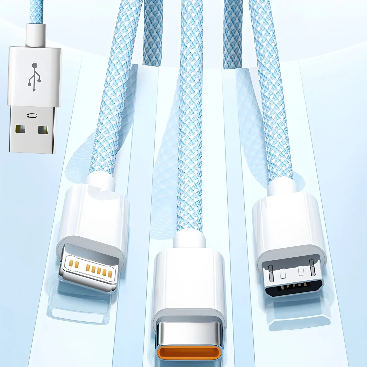 240W Fast Charging Cable Multi Charger Cable Nylon Braided Multiple USB Universal 3 in 1 Charging Cord Adapter with Type-C Micro