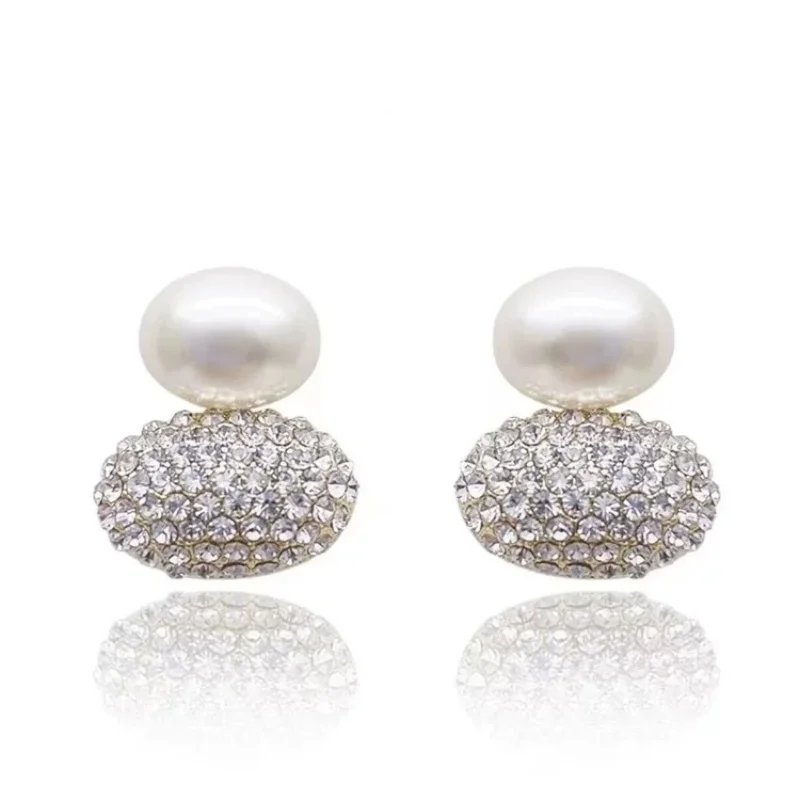 Delicate Micro-inset Zircon Earrings For Women Light Luxury Imitation Pearl Geometric Oval Drop Earrings Party Accessories