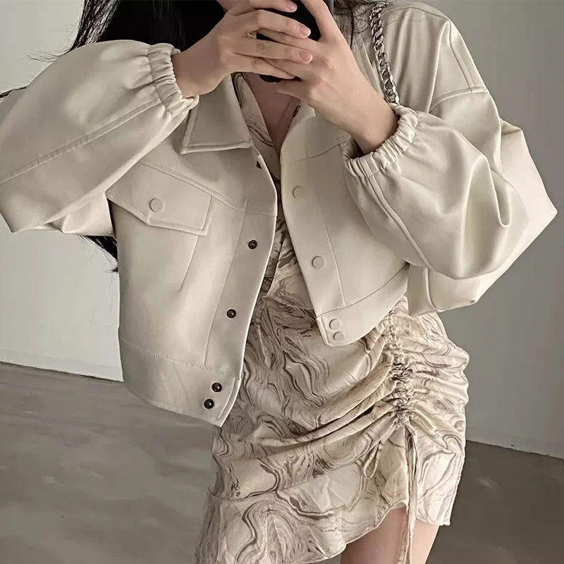 Sli Autunno PU Pelle Jaet da donna Vestibilità ampia Colletto con bottone singolo Doppio ket ort Cappotto Faionable Commute Wear