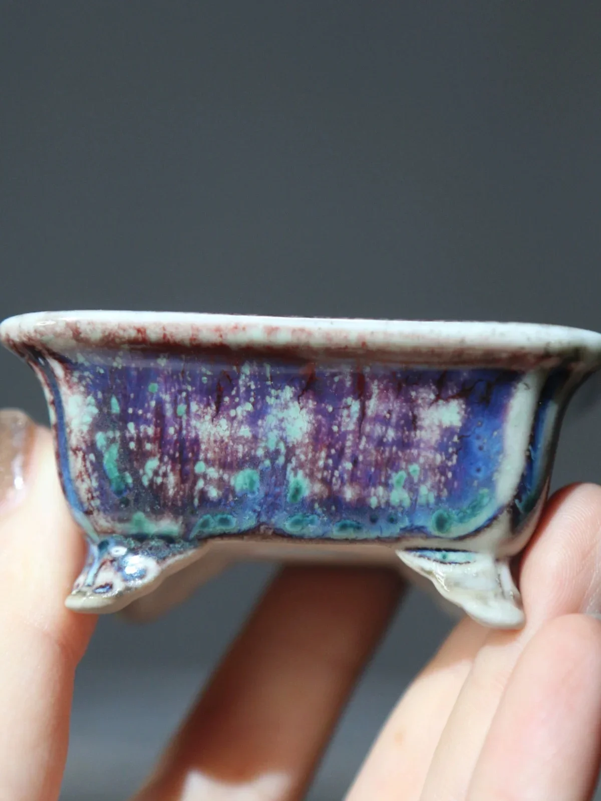 Porcelain Colorful Rectangle Glazed Bonsai Pot, Traditional Chinese Shape,Dormitory and Office Desk,Room Table,Garden Decoration