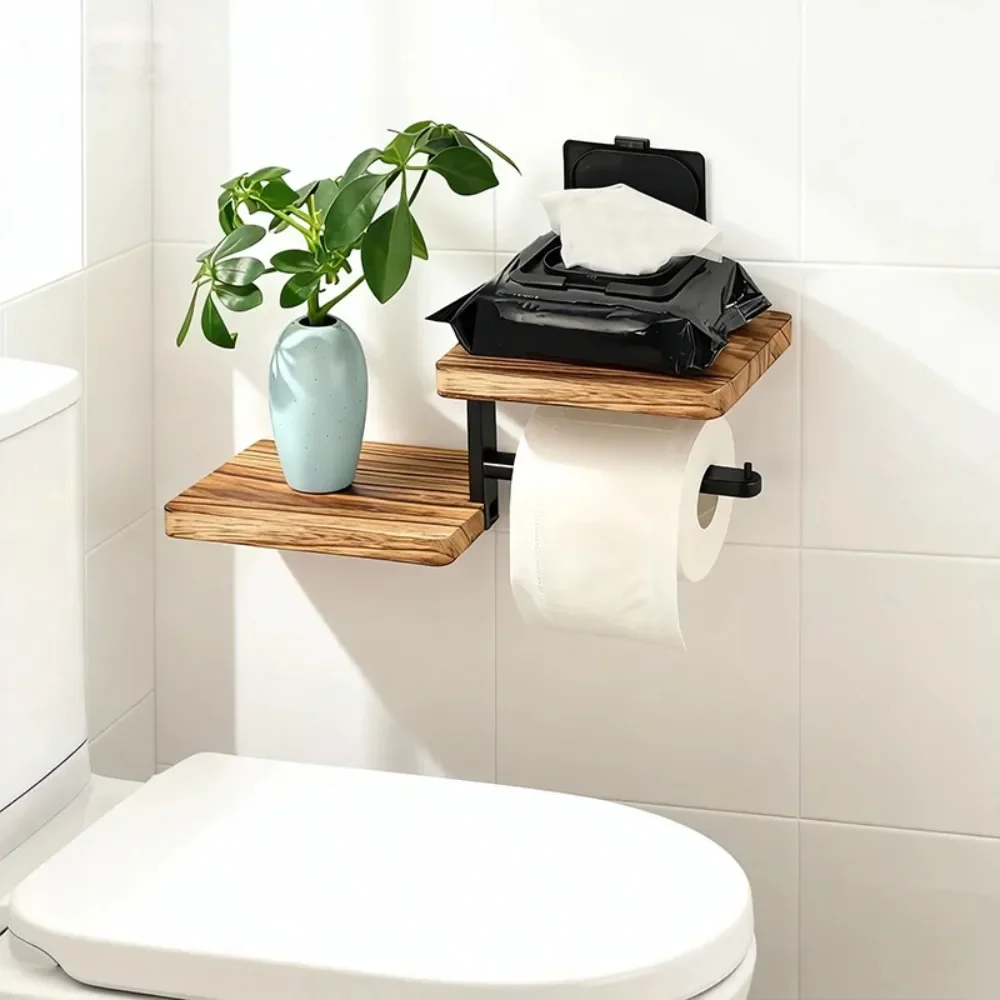 

Toilet paper holder, towel roll storage rack, wall mounted wooden bathroom bracket, bathroom wooden accessories