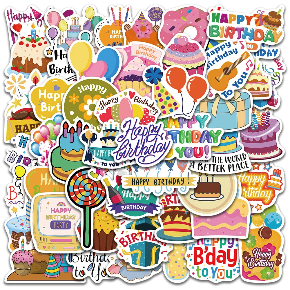 

50Pcs Happy Birthday Stickers DIY Stickers Scrapbooking Phone Luggage Skateboard Waterproof Graffiti Decals