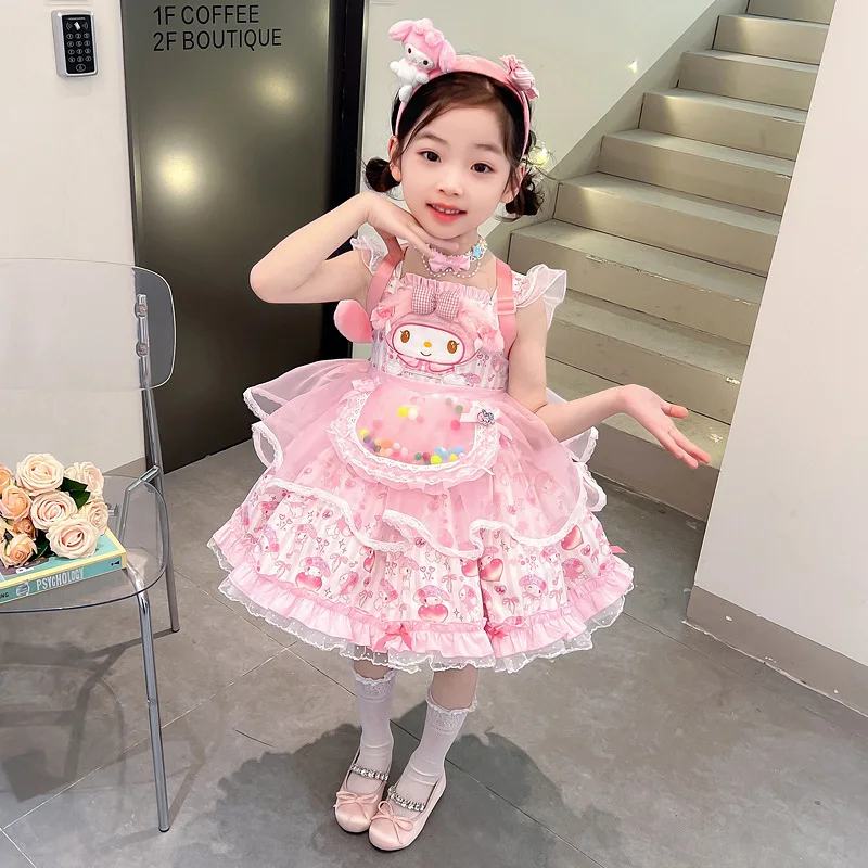 Kawaii My Melody Girls' Suspender Lolita Dress New Summer Anime Sanrio Girly Heart Cute Children's Princess Dress Girls Gifts