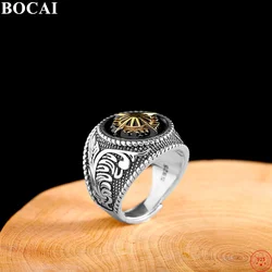 BOCAI S925 Sterling Silver Rings for Women New Men's Fashion Sun Eternal Vine Totem Adjustable Punk Jewelry Wholesale