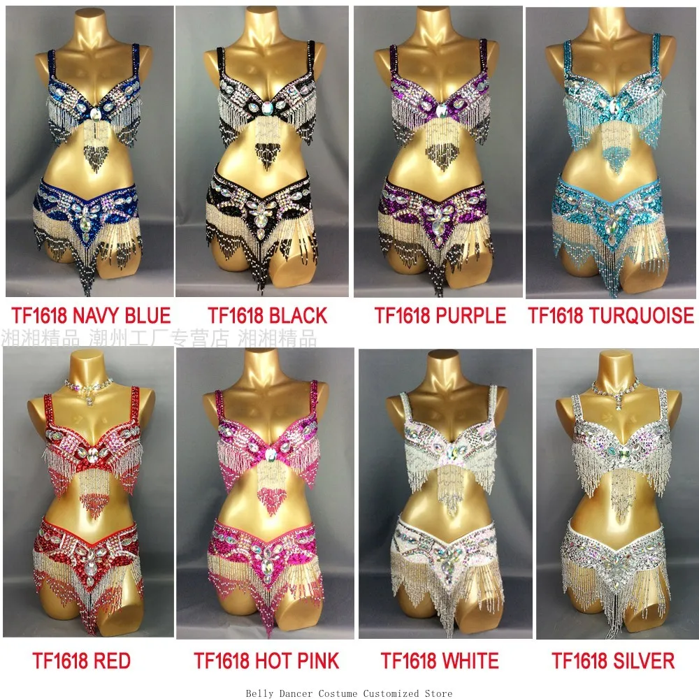 Customized Sexy Adult Belly Dance Performance Uniform Handmade Sequin Set Bellydance Costume Samba Carnival Costumes Bra Belt