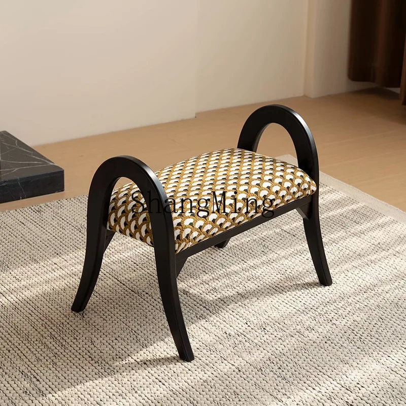 

ZYY jacquard fabric medium antique style shoe change entrance low stool retro bedside stool dressing stool