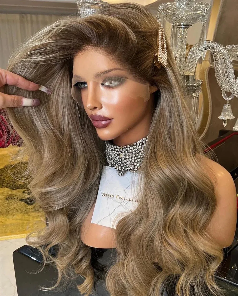 Light Brown Blonde Balayage Wig Synthetic Lace Front Wig 24 Inch Long Length Loose Wave Realistic Look Soft Hair Brunette Fibre