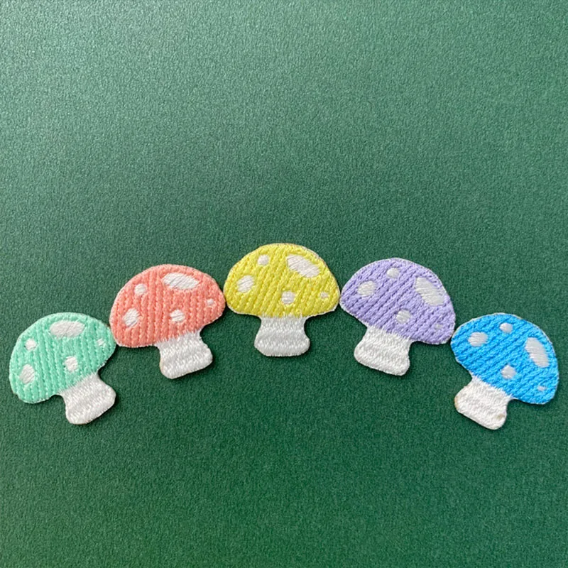 2pcs Cute Mini Colored Mushrooms Self-adhesive Embroidery Patches For Clothing Scratch Patch DIY Applique On Phone Case Bag Swe