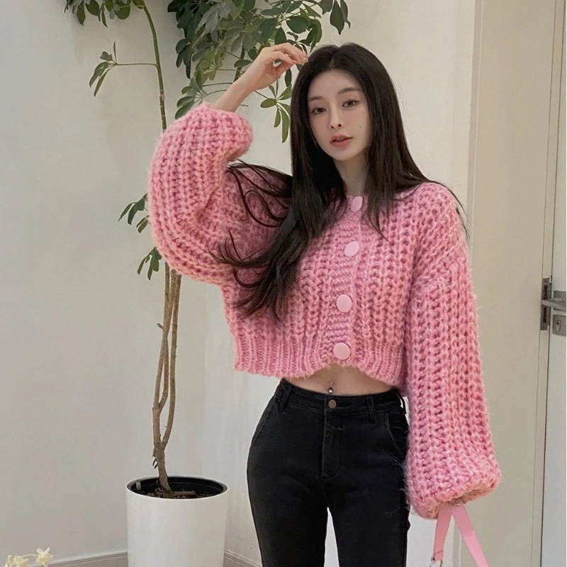 Vintage Korean Style Cropped Sweaters Women Cardigans Harajuku 5 Colors Chic Sweet Ladies Autumn Baggy Knitted Outwear Street