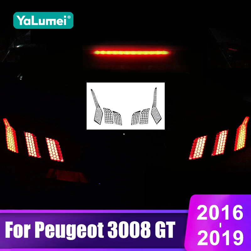 

For Peugeot 3008 2016 2017 2018 2019 3008 GT 6pcs Car Rear Tail Light Lamp Honeycomb 3D Sticker Protector Accessories