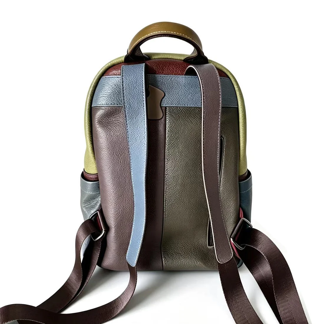 Vintage Genuine Leather Backpack Woman Patchwork Real Cow Leather Shoulder Bags Ladies Fashion Cowhide Travel Tote Bag