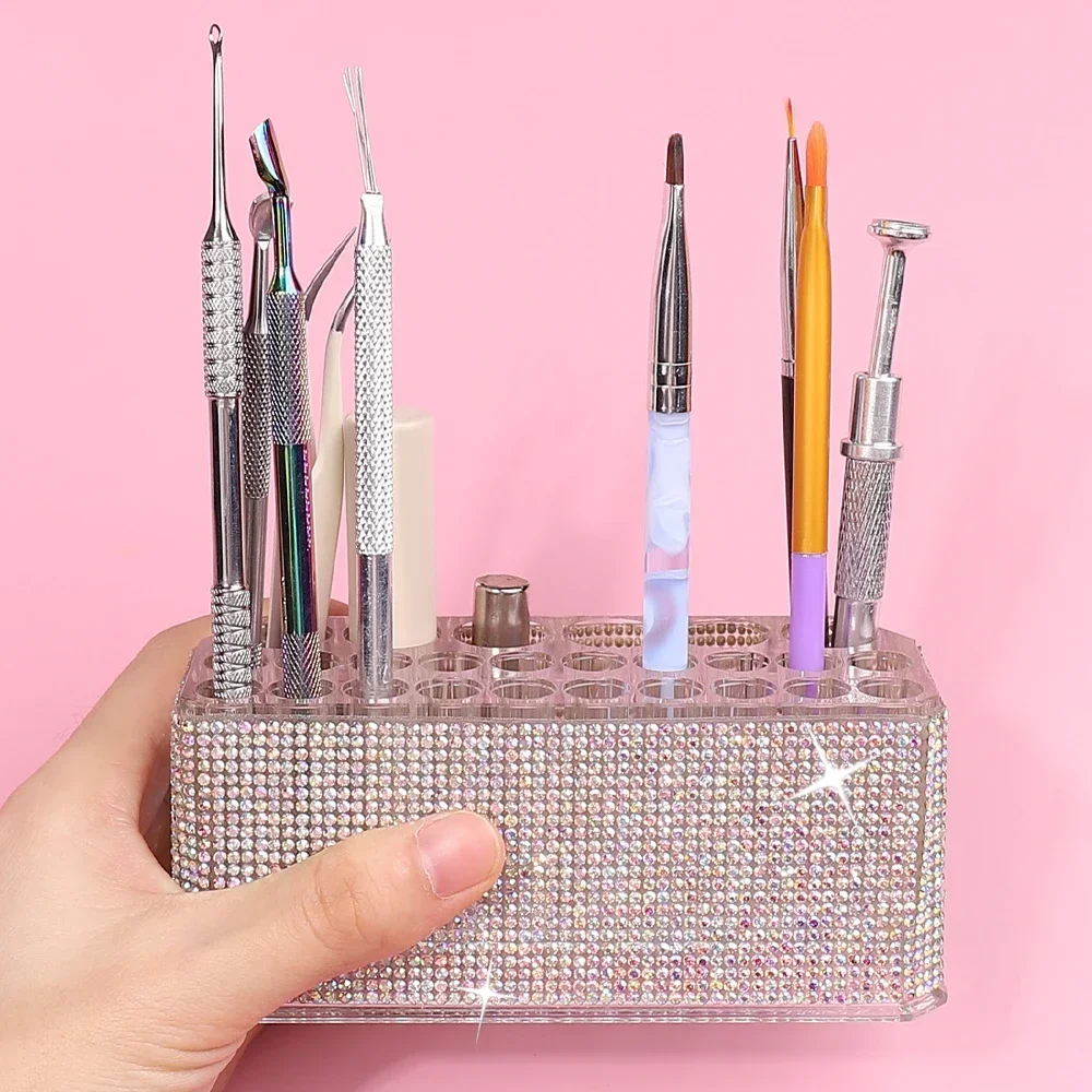 

Коробка для хранения кистей для ногтей с 26 отверстиями, держатель для кистей для макияжа, акриловая подставка для инструментов для ногтей, органайзер для хранения кустков для дизайна ногтей, демонстрирующая полка