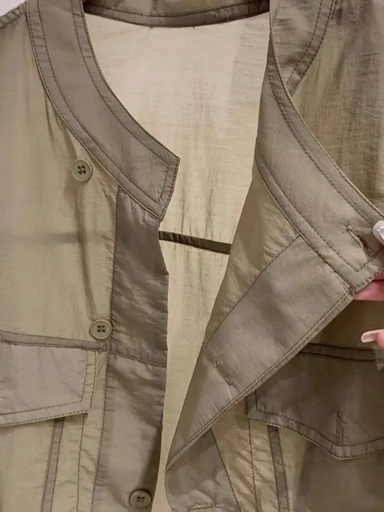 Luźny, długi kardigan damski z ochroną przeciwsłoneczną, jednolity kolor, styl dojazdowy, modny, rozpinany, koreański styl, wiosna 2025