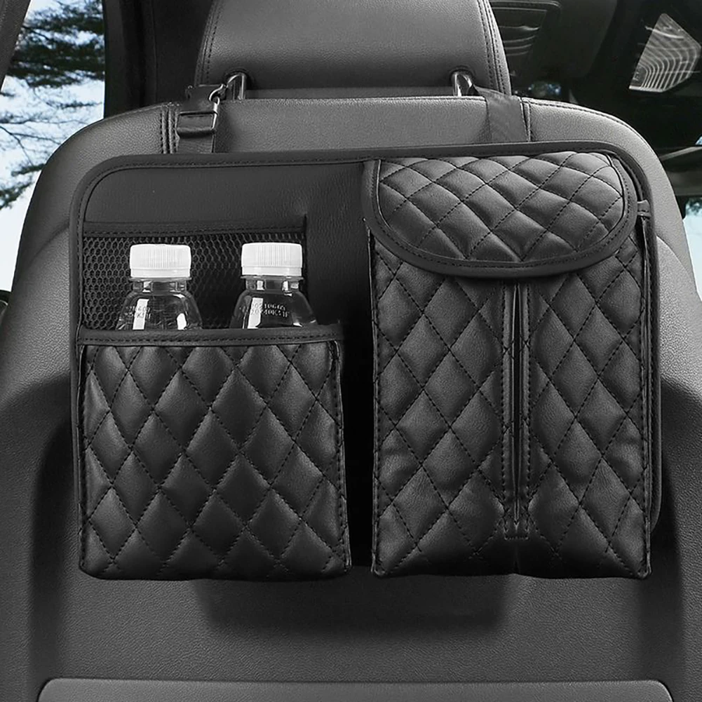 Car Organizer Back Seat Multi-Pocket Hanging Storage Bag With Cup Holders Waterproof Pu Leather Multipurpose Pouch Universal