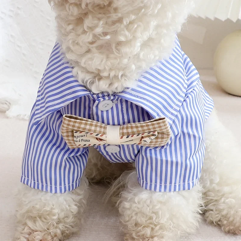 2026 Pet Dog Clothes Bowknot Striped Shirts Thin Summer Blue Fashion Chihuahua Stripe Shirt for Small Dogs Clothing Wholesale - view 3