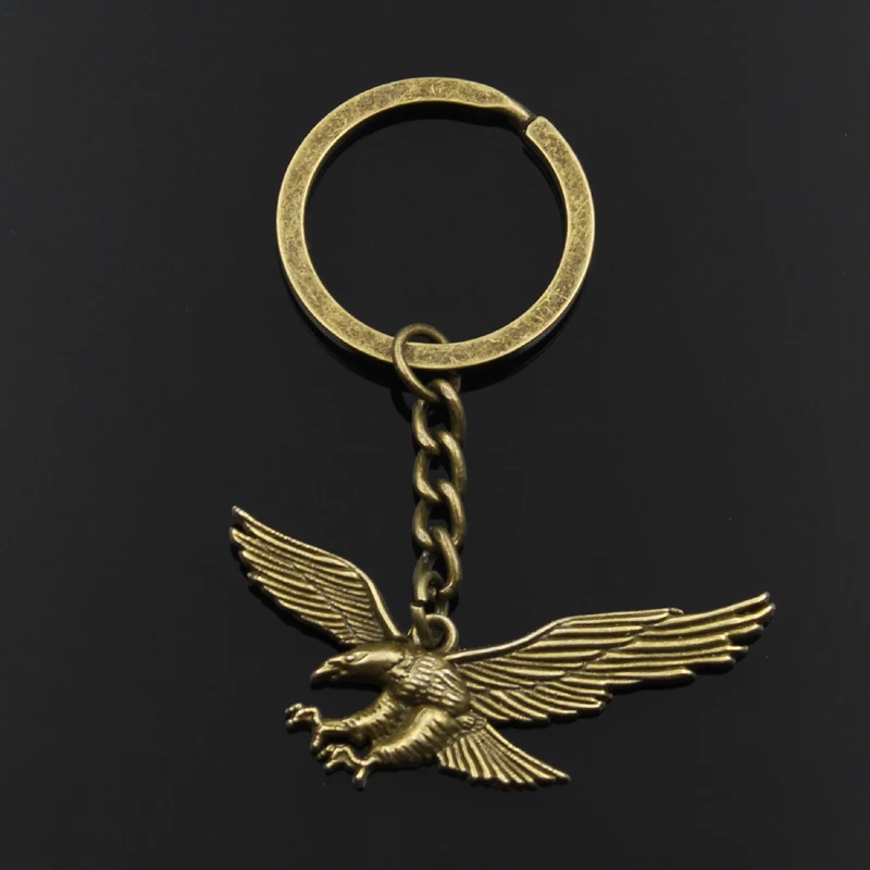 Fashion 30mm Key Ring Metal Key Chain Keychain Jewelry Antique Bronze Silver Color Plated Hawk Eagle 28x50mm Pendant