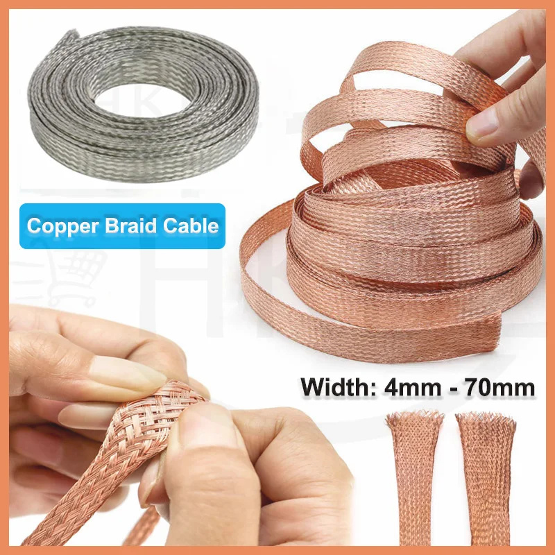 1/2/5M Copper Braided Sleeve Tinned Plating 4 6 8 10 16 18 20- 70mm Expandable Metal Sheath Screening Signal Wire Cable Shielded