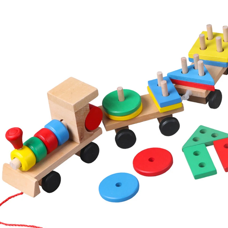  Wooden Car Toys Stacking Shape Geometry Train Diecasts Vehiclec Set Combination Train Cars Educational Toys Gifts 