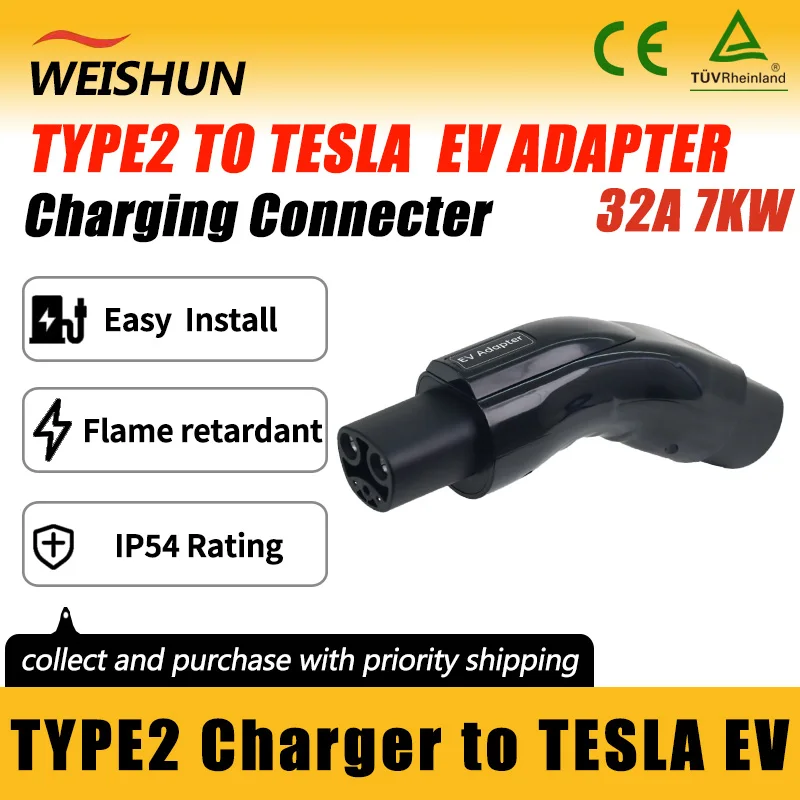 

TYPE2 TO TESLA EV Adapter Electric Vehicle Charger Connecter for 16A/32A TYPE2 Charger To TESLA Electric Car Adapter