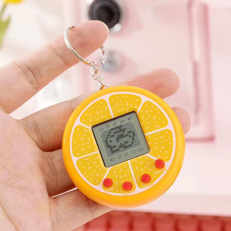 Interactive 3D Virtual Pet Toy Keychain Orange Watermelon Cute Mini Handheld Electronic Pet Game Console Gift for Friends Kids