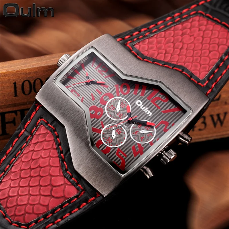 Oulm Top Luxury Brand Men Quartz Watches Double Time Show Snake Band Casual Male Sports Watches Clock Hours Relogio Masculino