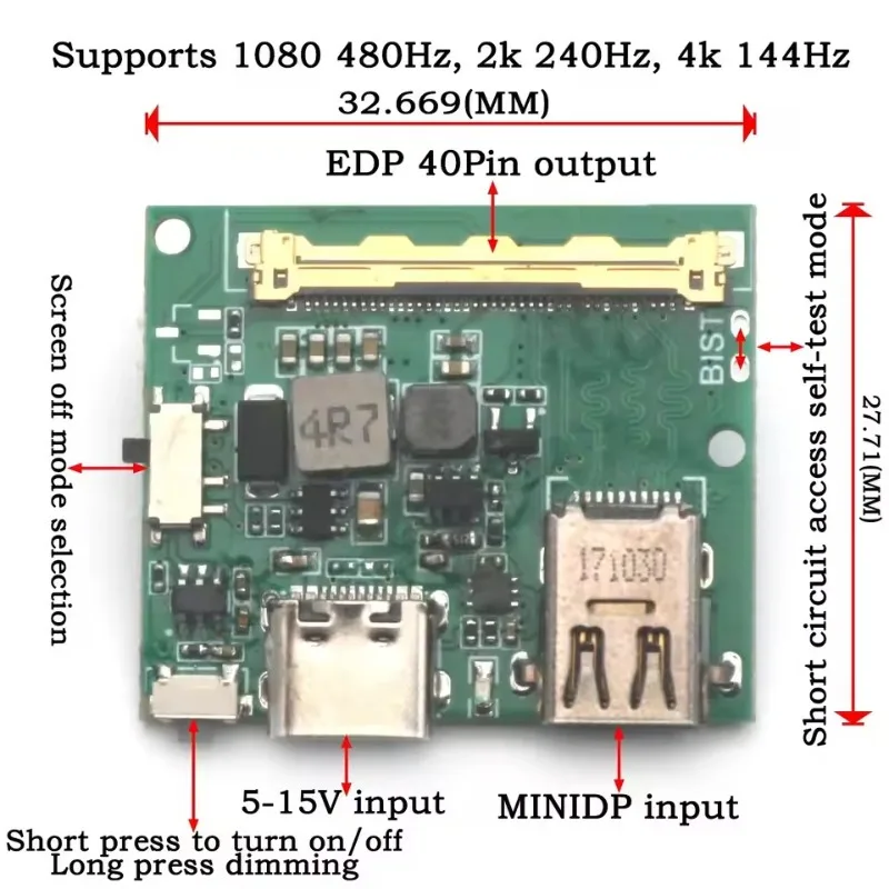 2K 4K 120Hz 240Hz Mini DP to EDP Board 30/40Pin PD/QC LCD Controller Accessory